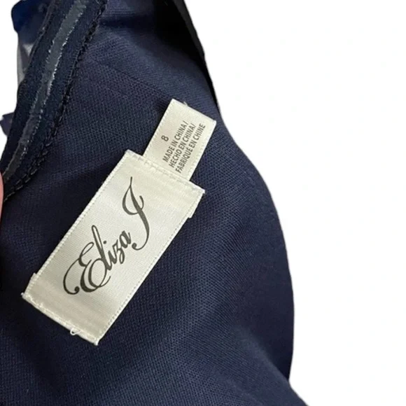 ELIZA J Off The Shoulder 3D Floral Sleeve Navy scuba crepe Blue Gown size 8 - Picture 13 of 13